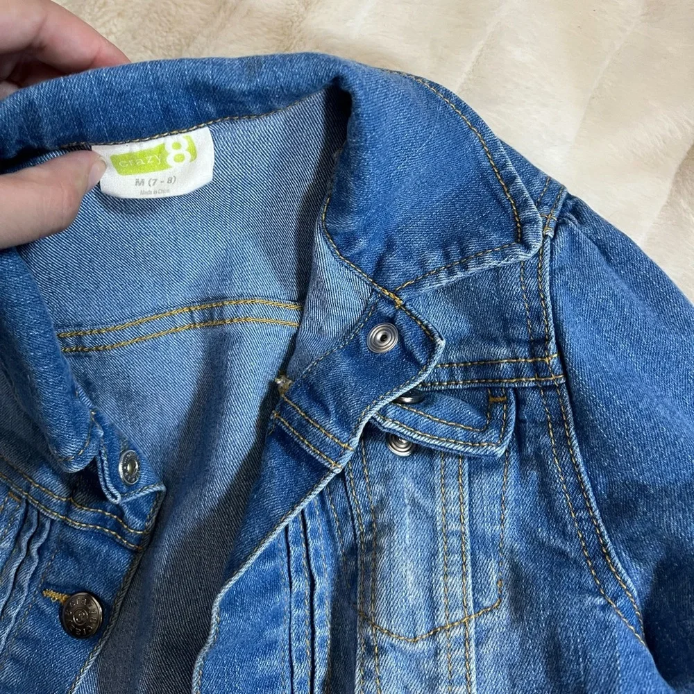 Crazy 8 Girls 7/8 Denim Blue Jean Jacket Spring Fall School Classic Preppy Light